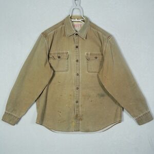 Levis Genuine Workwear Mens Large Distressed Canvas Metal Button Shirt Tan